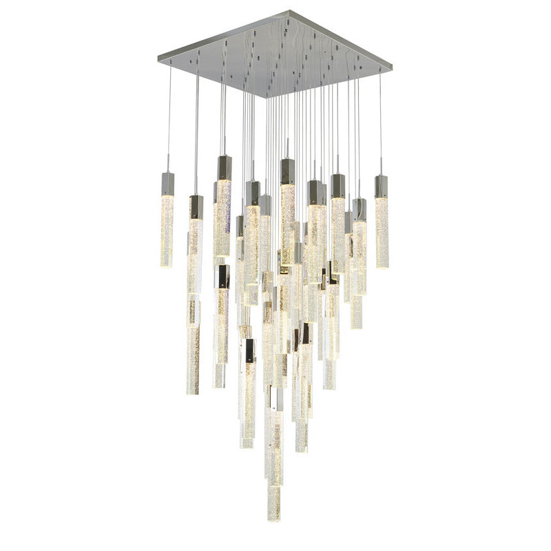Metal Flushed Chandelier with Clear Hexagon Bubble Crystal Hanging Pendants in Chrome by Bethel