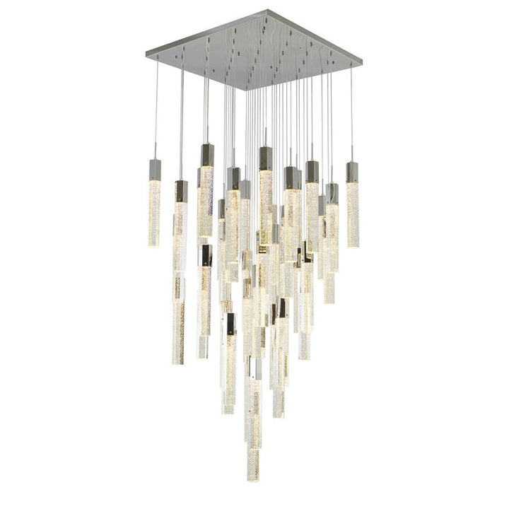 Metal Flushed Chandelier with Clear Hexagon Bubble Crystal Hanging Pendants in Chrome by Bethel