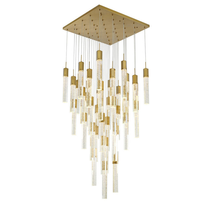 Metal Flushed Chandelier with Clear Hexagon Bubble Crystal Hanging Pendants in Gold by Bethel