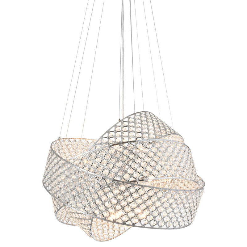 Chrome Triple Ring Clear Crystal Beaded Frame Chandelier by Bethel