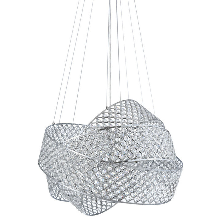 Chrome Triple Ring Clear Crystal Beaded Frame Chandelier by Bethel - view 2