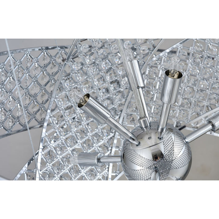 Chrome Triple Ring Clear Crystal Beaded Frame Chandelier by Bethel - view 3