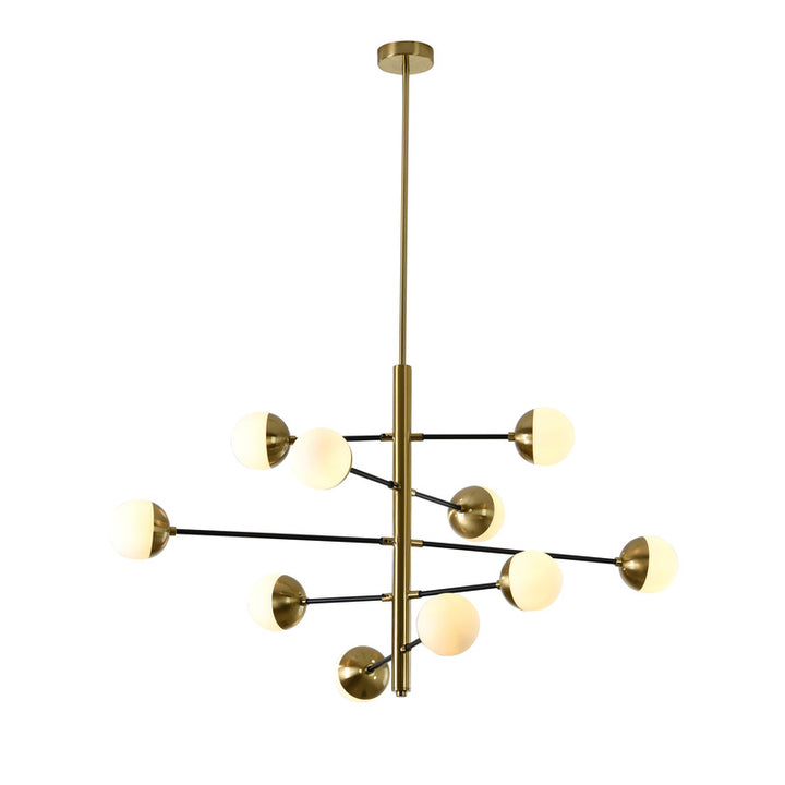 Brass &amp; Black Framed Chandelier with Milk White Glass Shades