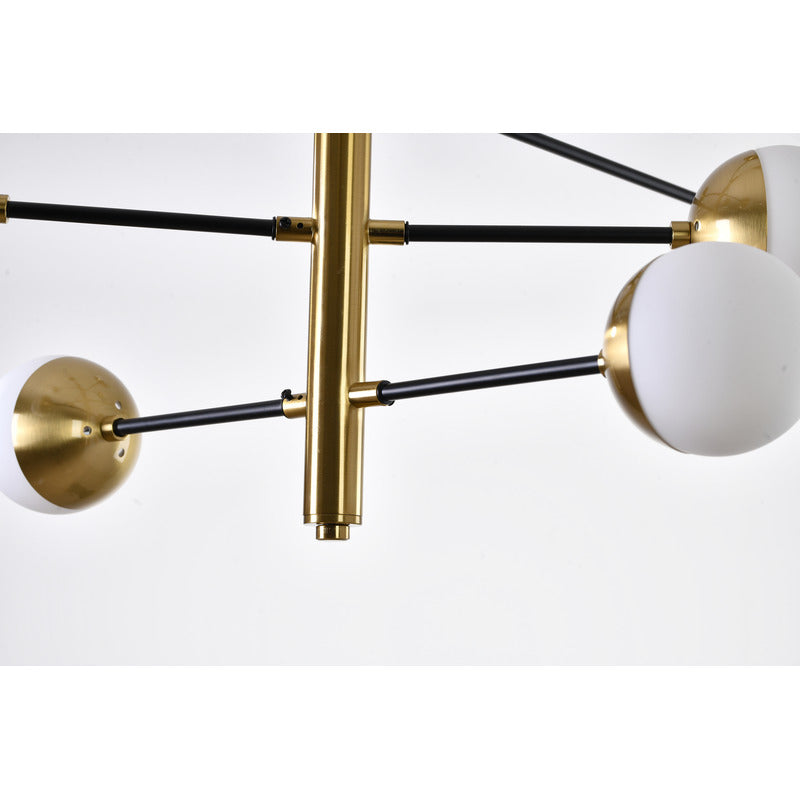 Brass &amp; Black Framed Chandelier with Milk White Glass Shades