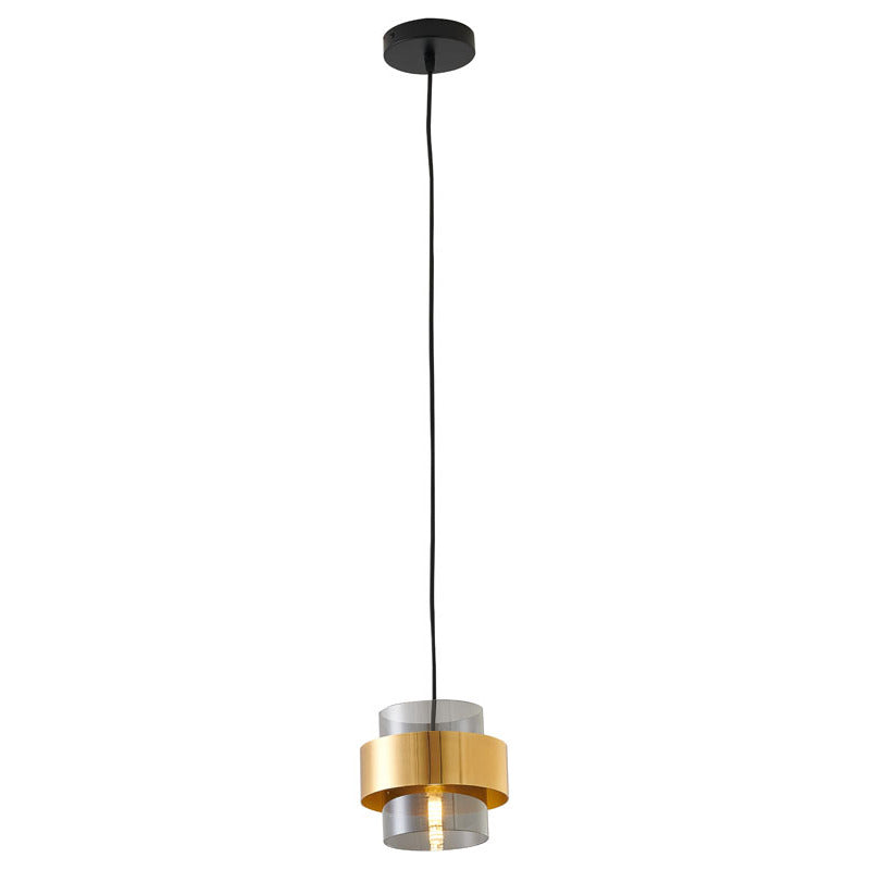 Gold Plated Single Pendant Light with Ash Grey Glass Shade &amp; Black