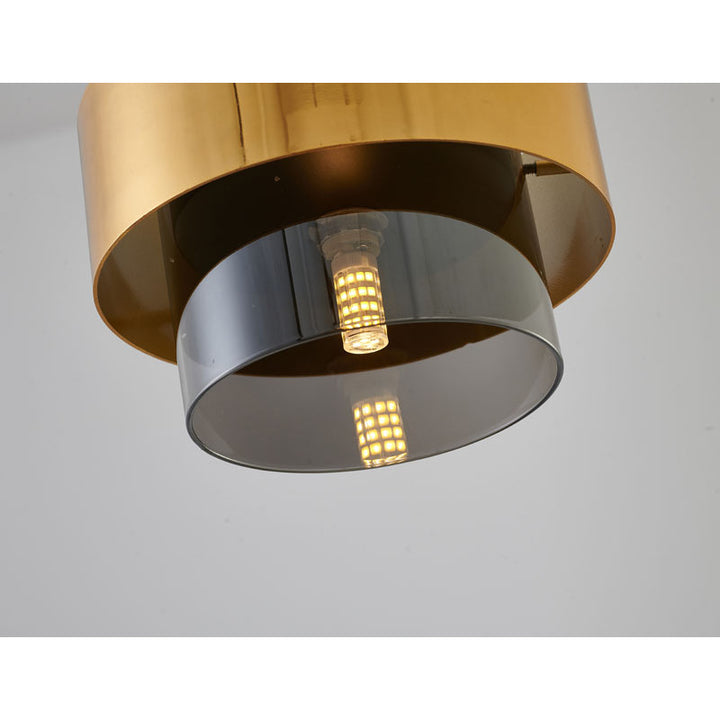 Gold Plated Single Pendant Light with Ash Grey Glass Shade &amp; Black