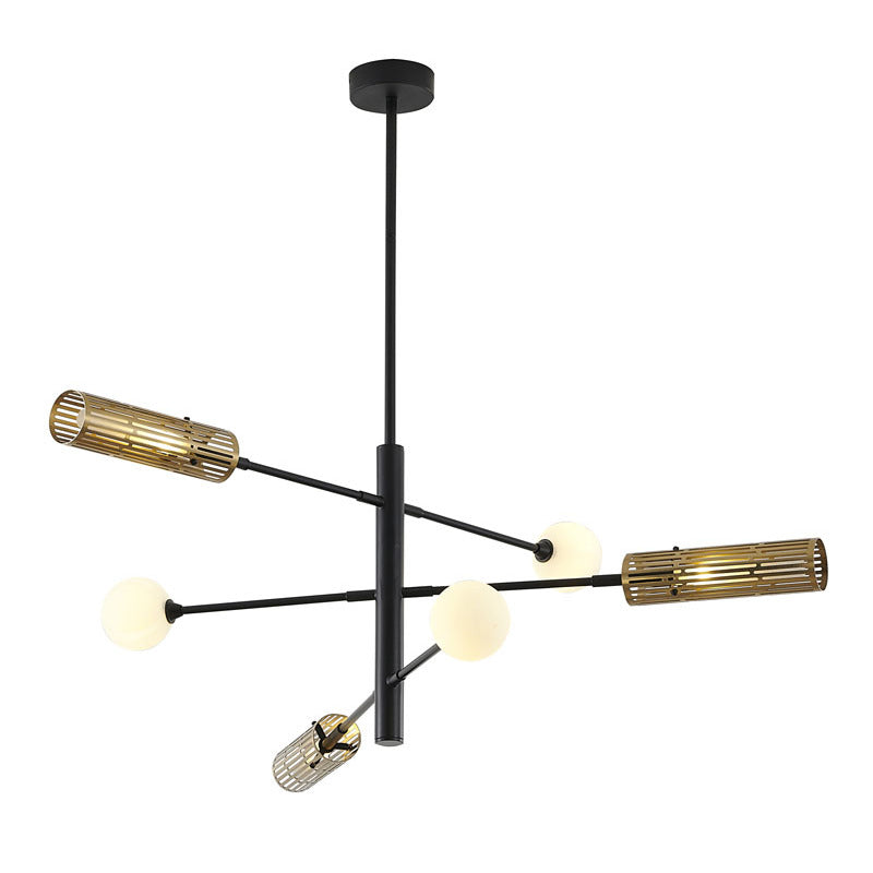Black and Gold Metal Frame Chandelier with White Glass Shades by Bethel