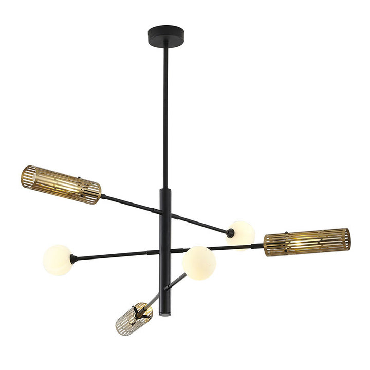 Black and Gold Metal Frame Chandelier with White Glass Shades by Bethel