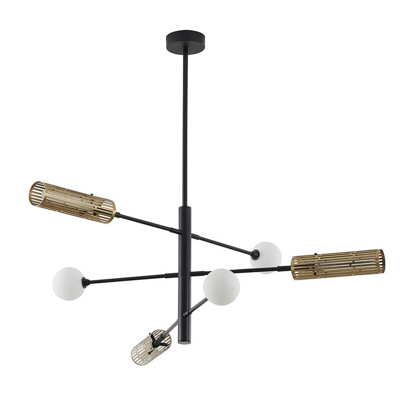 Black and Gold Metal Frame Chandelier with White Glass Shades by Bethel - view 2