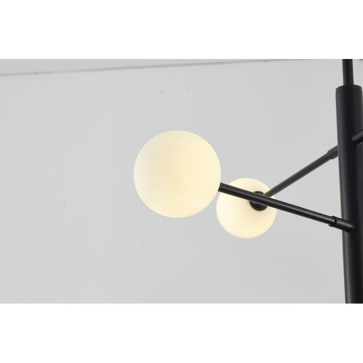 Black and Gold Metal Frame Chandelier with White Glass Shades by Bethel - view 3
