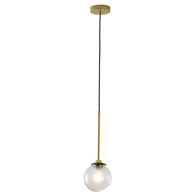 Black and Gold Hardware Single Pendant Light with Clear Patterned Glass Shade by Bethel