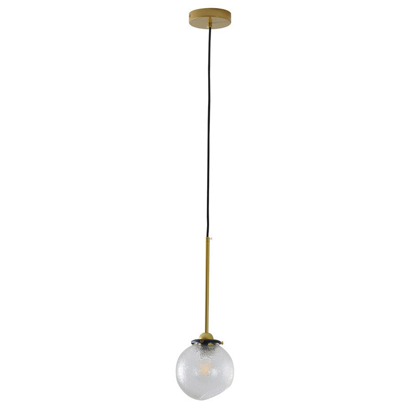 Black and Gold Hardware Single Pendant Light with Clear Patterned Glass Shade by Bethel - view 2