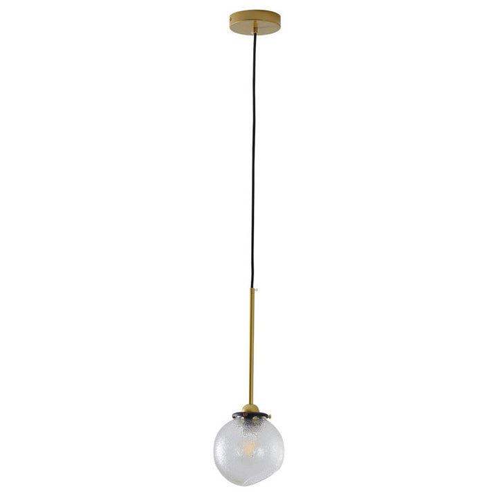 Black and Gold Hardware Single Pendant Light with Clear Patterned Glass Shade by Bethel - view 2