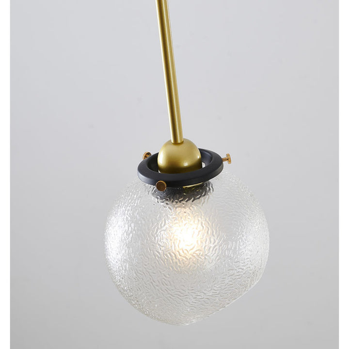 Black and Gold Hardware Single Pendant Light with Clear Patterned Glass Shade by Bethel - view 4