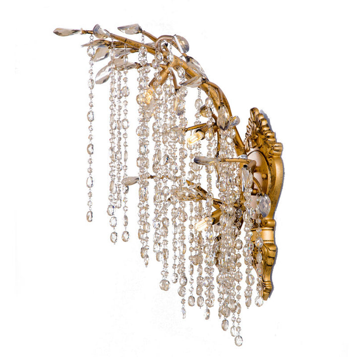 Antique Gold Branch Wall Sconce with Champagne Hanging Crystal Beads by Bethel
