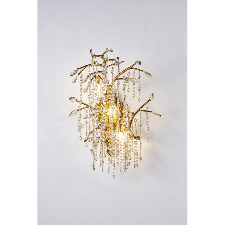 Antique Gold Branch Wall Sconce with Champagne Hanging Crystal Beads by Bethel - view 2