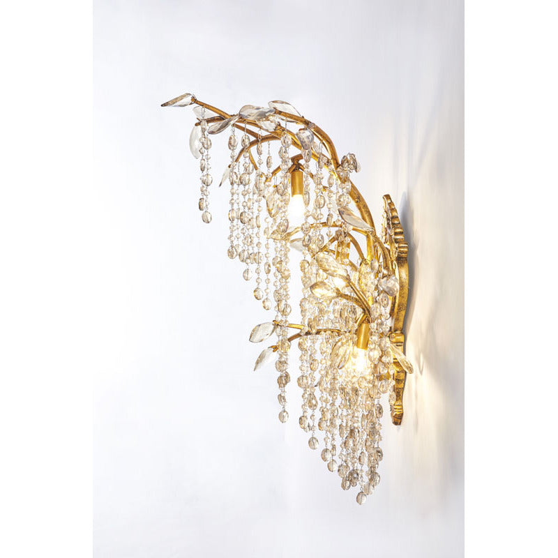 Antique Gold Branch Wall Sconce with Champagne Hanging Crystal Beads by Bethel - view 4