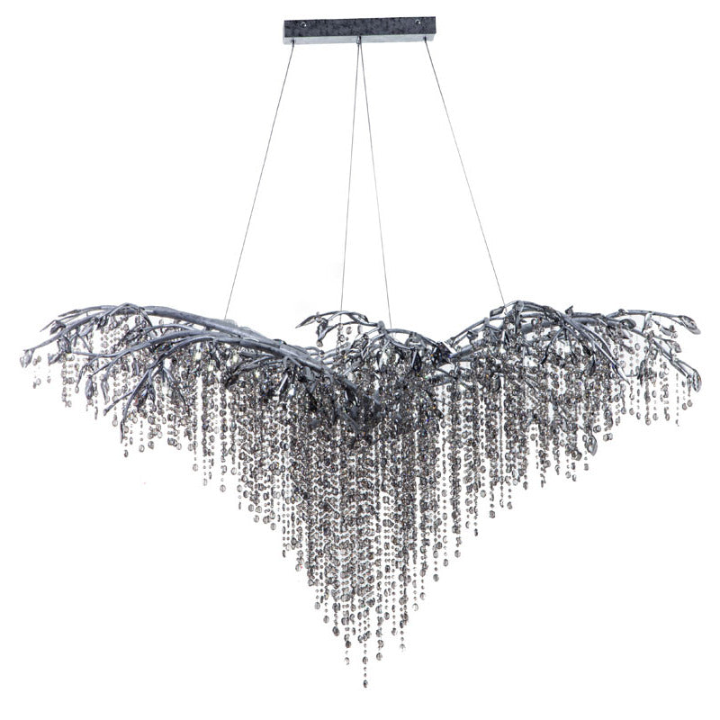 Branch Chandelier with Hanging Crystal Beads & Branch Accents in Antique Silver by Bethel