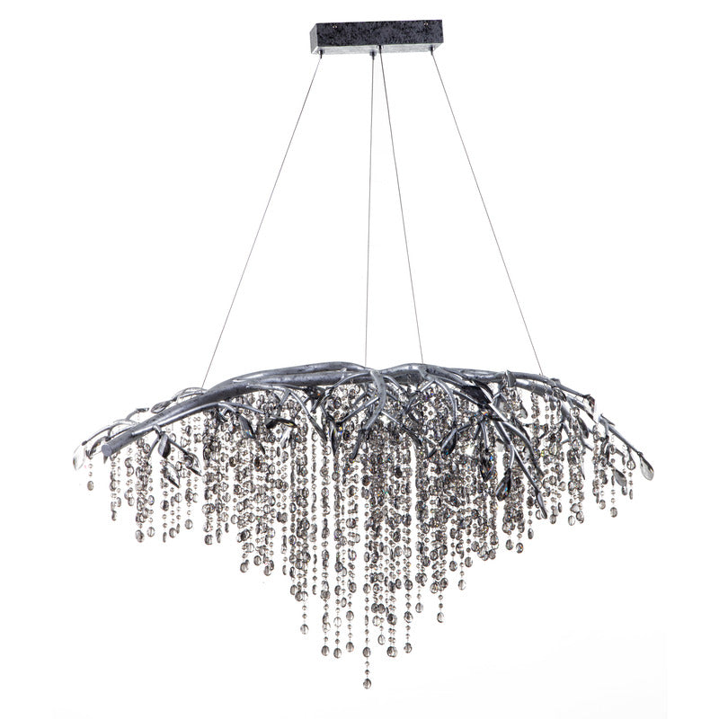 Branch Chandelier with Champagne Beaded Crystal Strands and Crystal Branches in Silver by Bethel