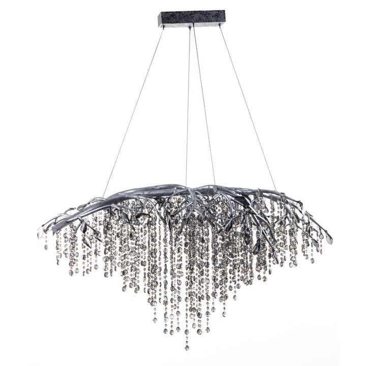 Branch Chandelier with Champagne Beaded Crystal Strands and Crystal Branches in Silver by Bethel