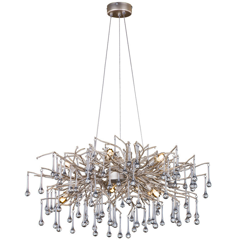 Silver Branch Chandelier with Smoke Glass Hanging Drops Frame Is Made Out by Bethel