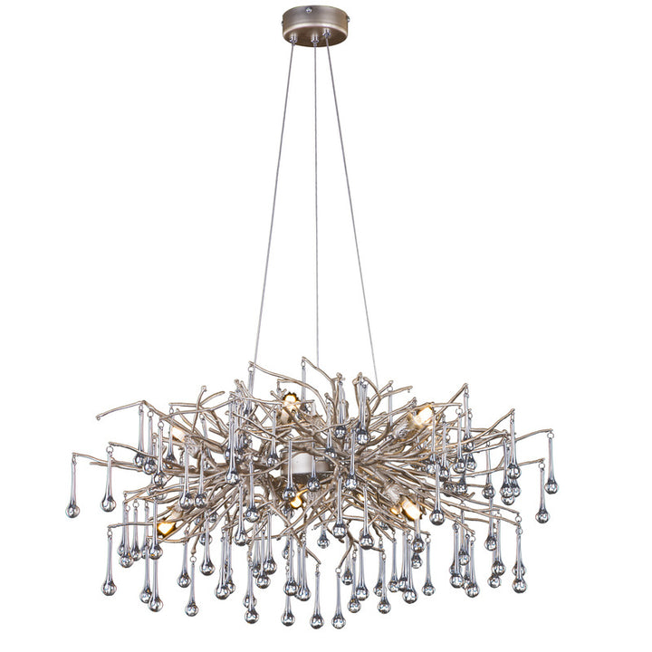 Silver Branch Chandelier with Smoke Glass Hanging Drops Frame Is Made Out by Bethel