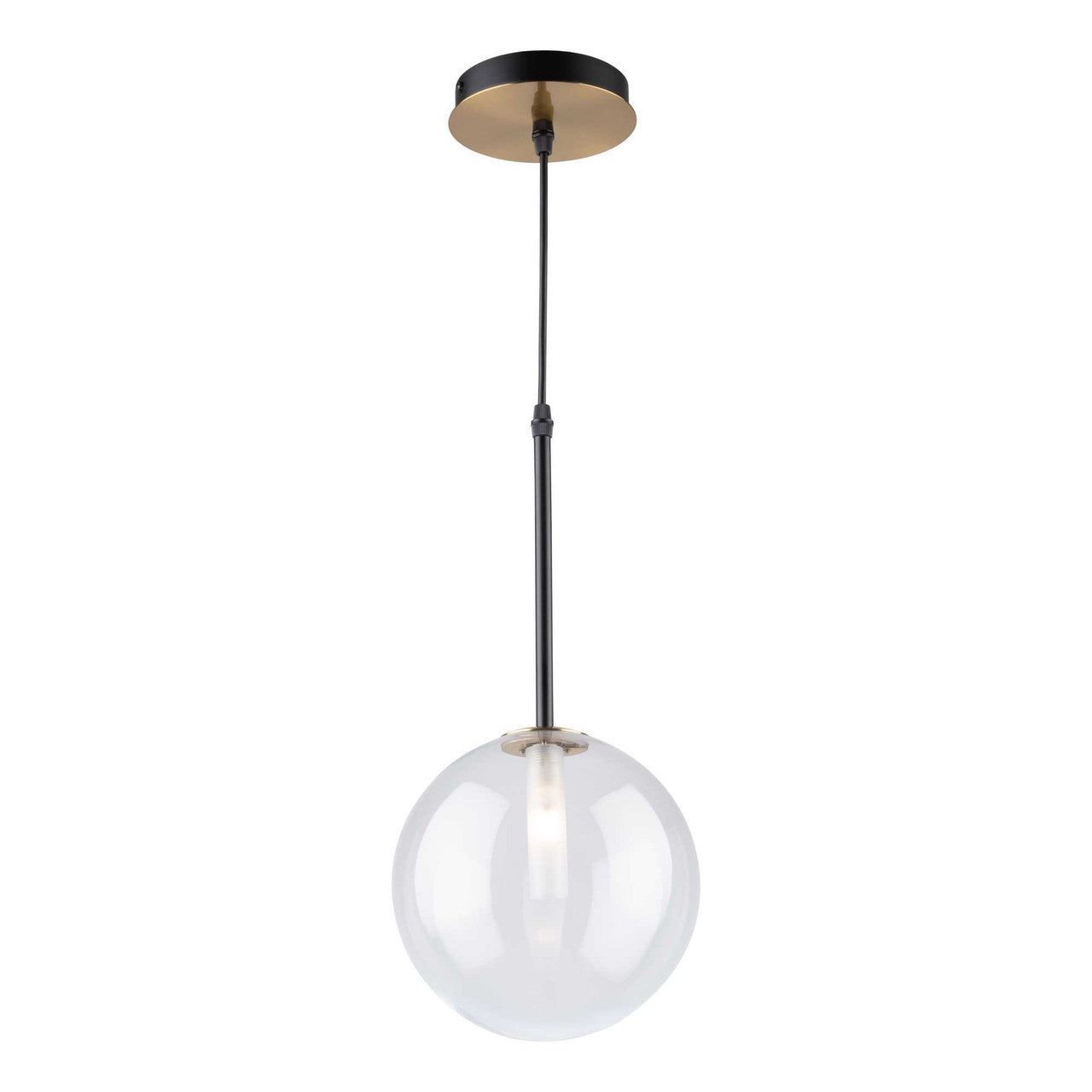 Matte Black and Brass Finish with Clear Glass Globe Pendant