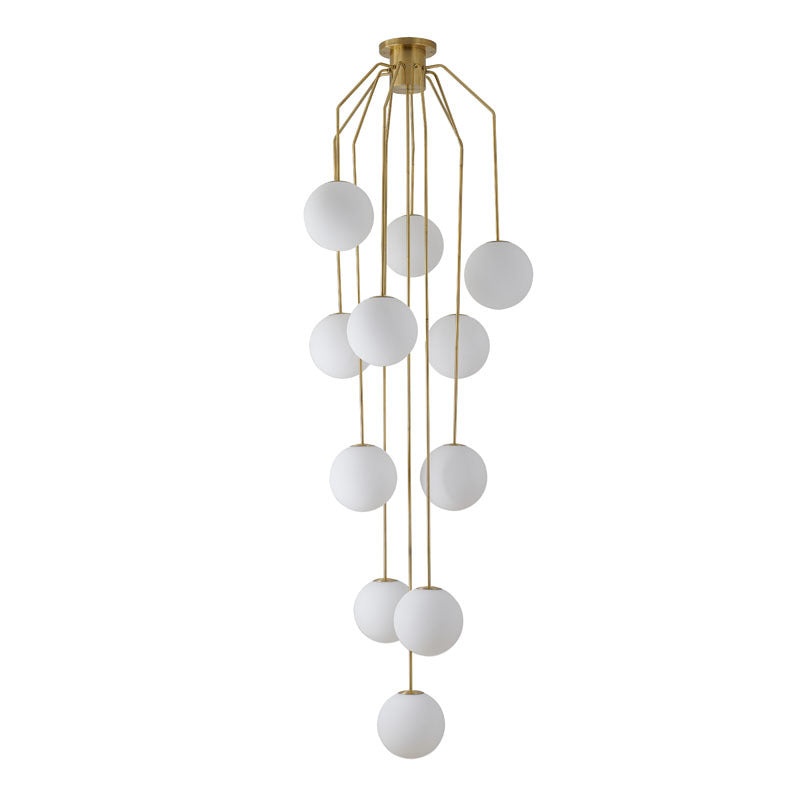 Antique Brass Metal Frame Chandelier with White Glass Globe Shades by Bethel - view 3