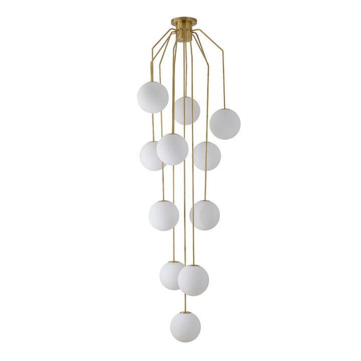 Antique Brass Metal Frame Chandelier with White Glass Globe Shades by Bethel - view 3