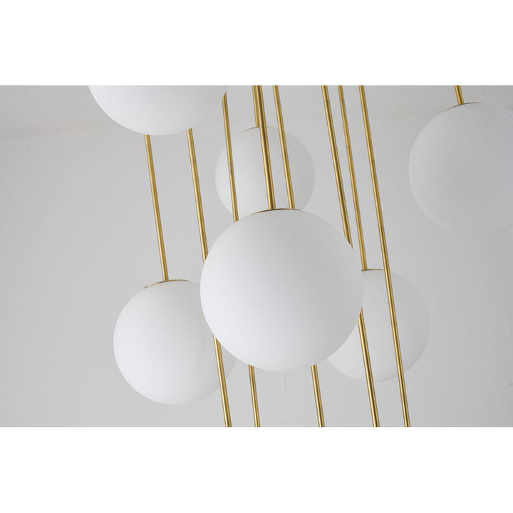 Antique Brass Metal Frame Chandelier with White Glass Globe Shades by Bethel - view 5