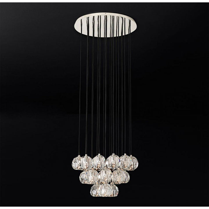 Flushed Chandelier with Hanging Clear Crystal Balls, a Polished Nickel Frame, and