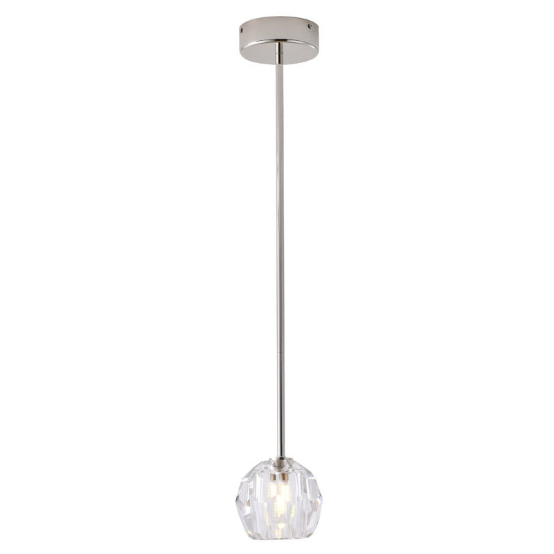 Polished Nickel Pendant Light with Clear Crystal Shade by Bethel