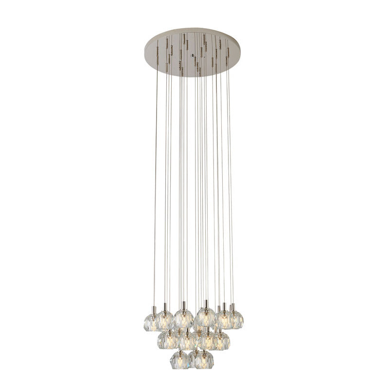 Polished Nickel Flushed Chandelier with Hanging Clear Crystal Pendants by Bethel