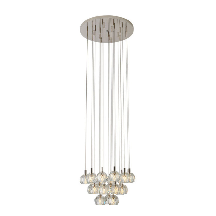 Polished Nickel Flushed Chandelier with Hanging Clear Crystal Pendants by Bethel