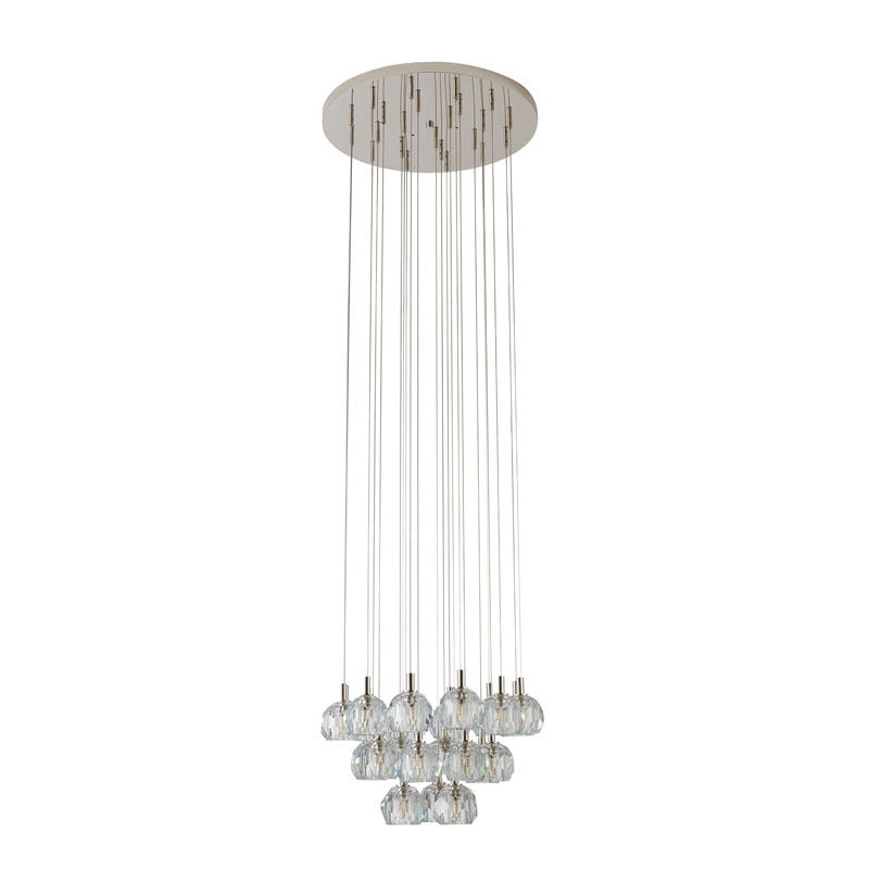 Polished Nickel Flushed Chandelier with Hanging Clear Crystal Pendants by Bethel - view 2