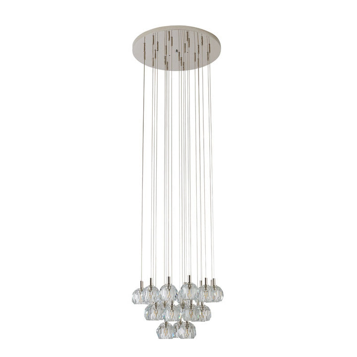 Polished Nickel Flushed Chandelier with Hanging Clear Crystal Pendants by Bethel - view 2