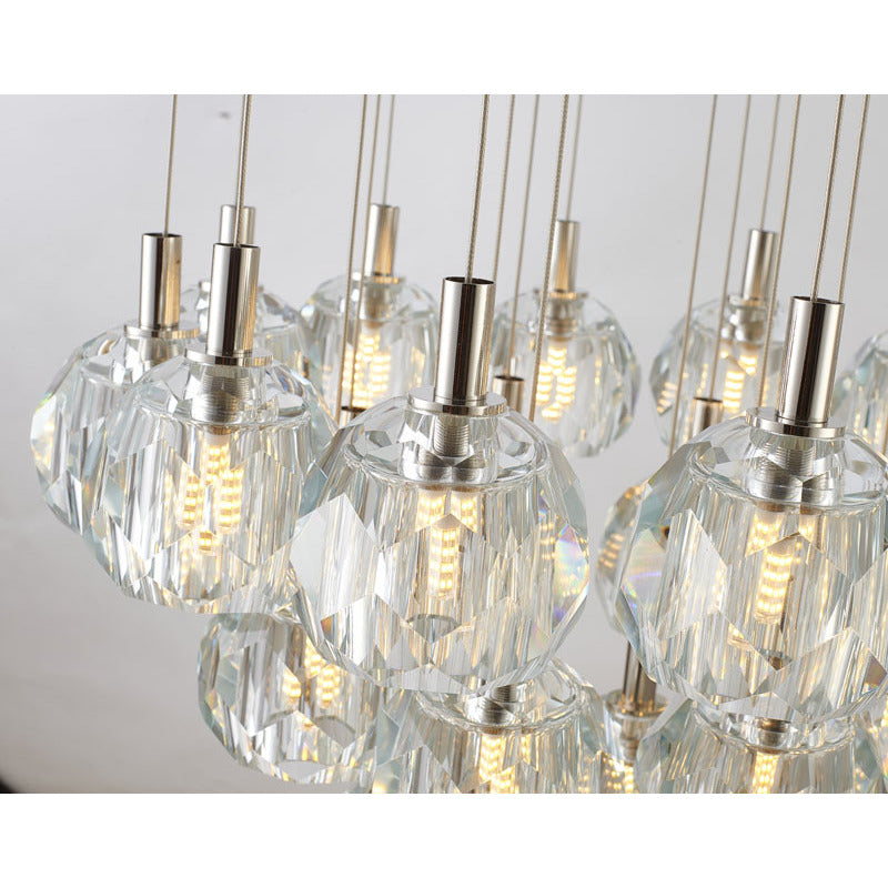 Polished Nickel Flushed Chandelier with Hanging Clear Crystal Pendants by Bethel - view 3
