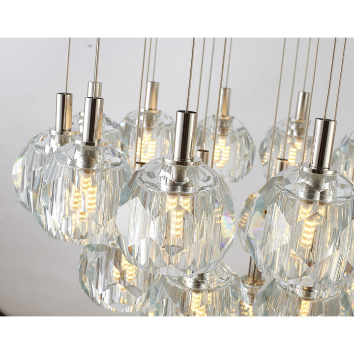 Polished Nickel Flushed Chandelier with Hanging Clear Crystal Pendants by Bethel - view 3