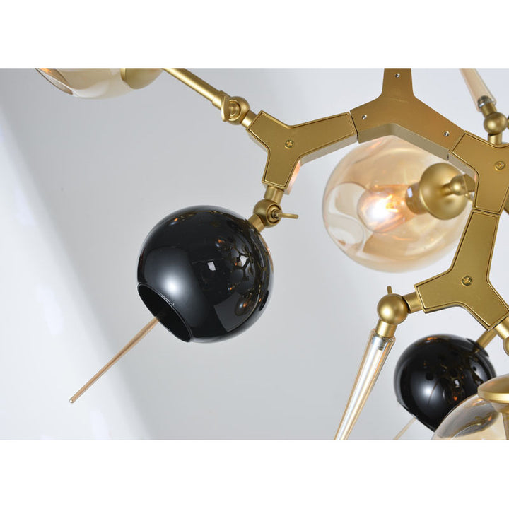 Gold Aluminum Frame Light Fixture with Amber Glass Shades and Spikes with