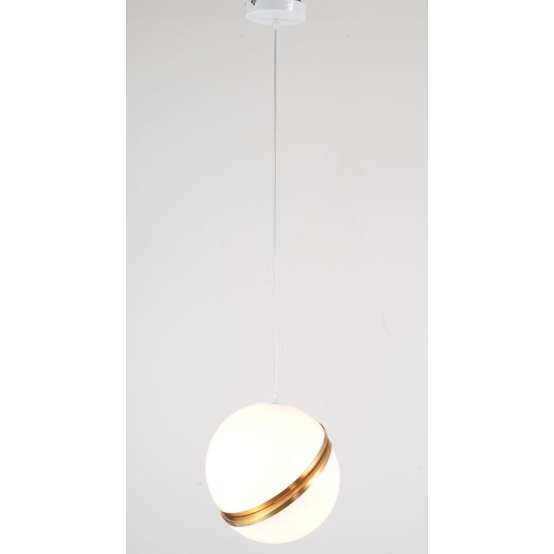 Single Pendant Ball Orb Light Fixture with Gold Metal and White Acrylic by Bethel