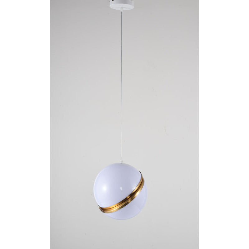 Single Pendant Ball Orb Light Fixture with Gold Metal and White Acrylic by Bethel - view 2