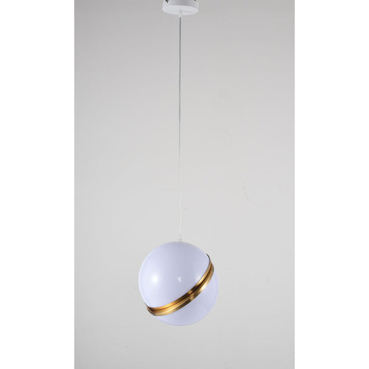 Single Pendant Ball Orb Light Fixture with Gold Metal and White Acrylic by Bethel - view 2