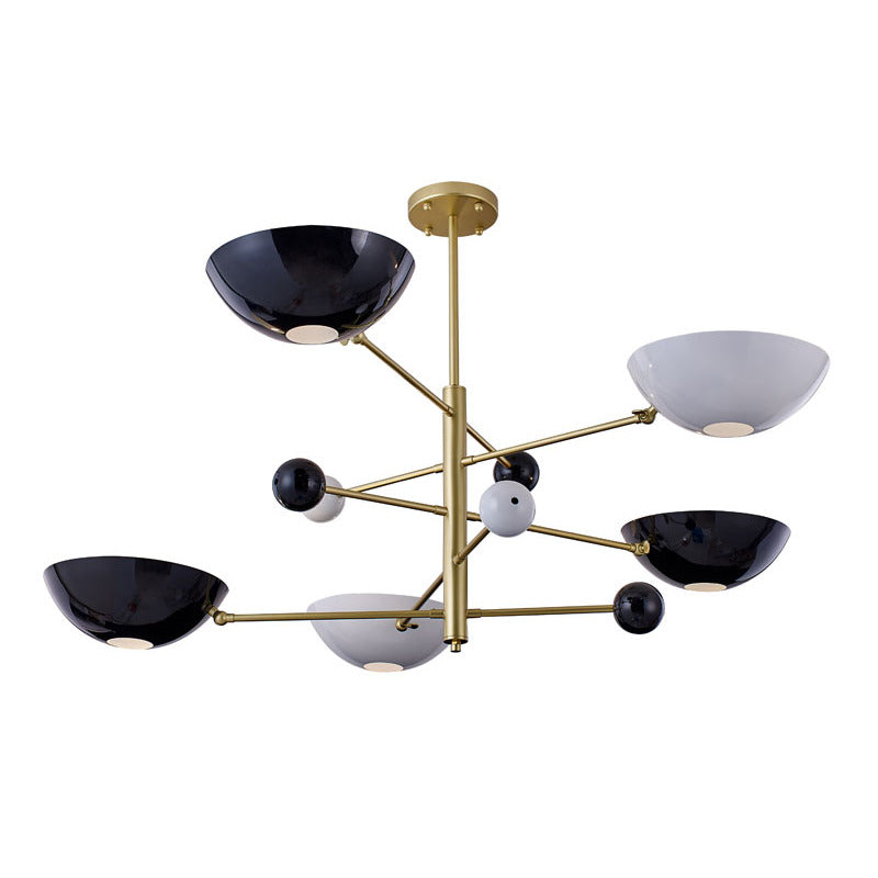 Gold Metal Frame Ceiling Fixture with White &amp; Black Disk Plates