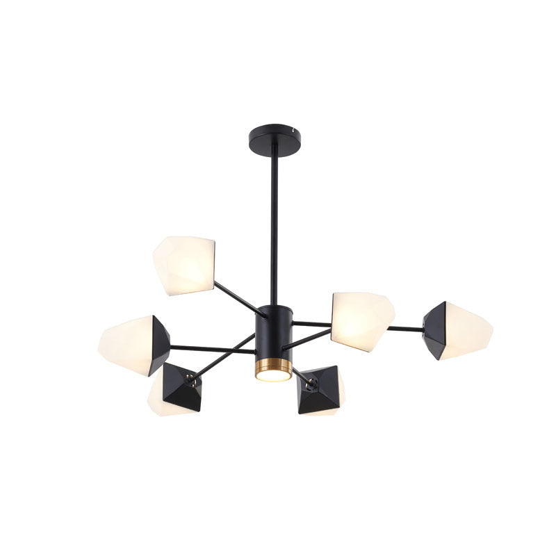 Black Frame LED Ceiling Fixture with White Geometric Acrylic Shades & Gold by Bethel