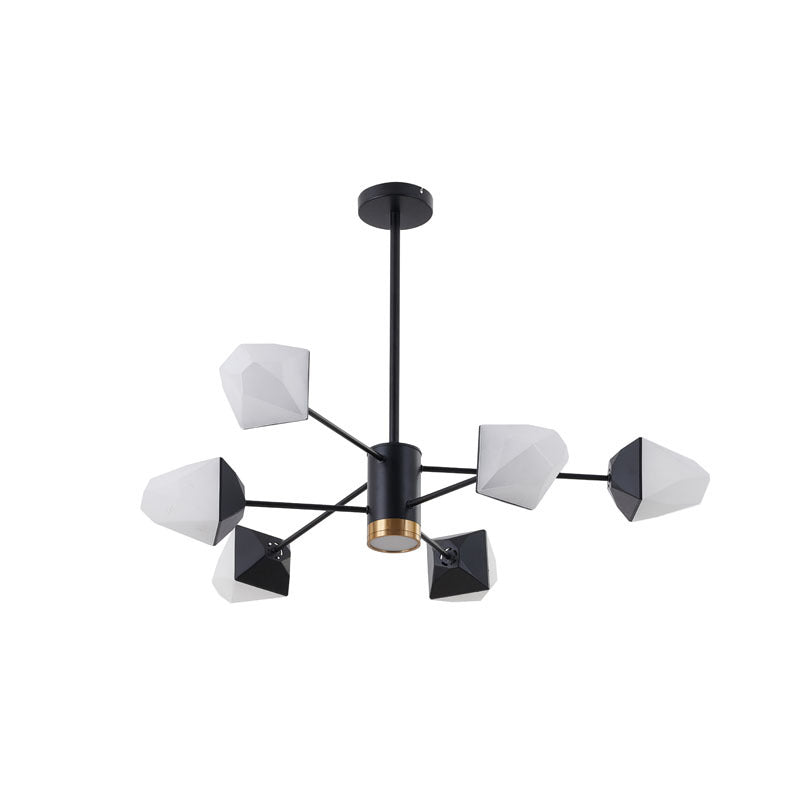Black Frame LED Ceiling Fixture with White Geometric Acrylic Shades &amp; Gold