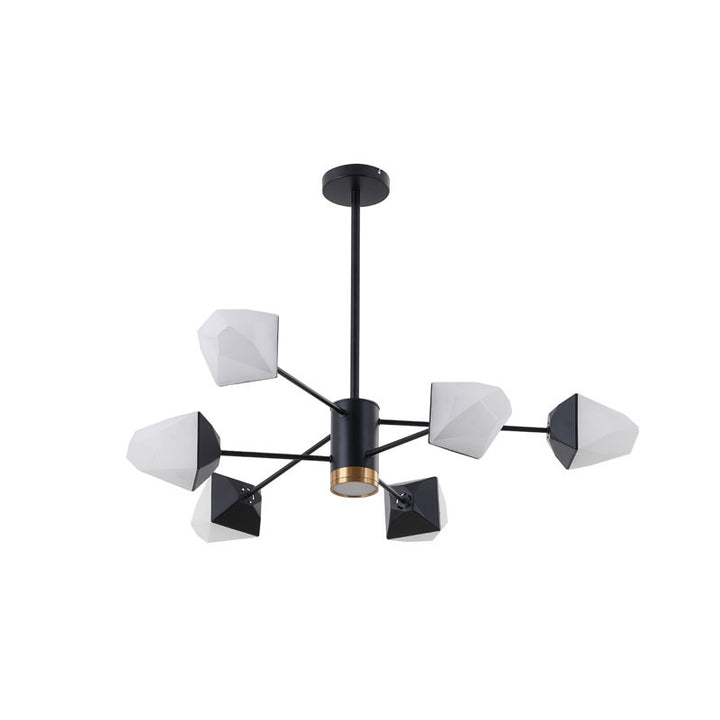 Black Frame LED Ceiling Fixture with White Geometric Acrylic Shades &amp; Gold