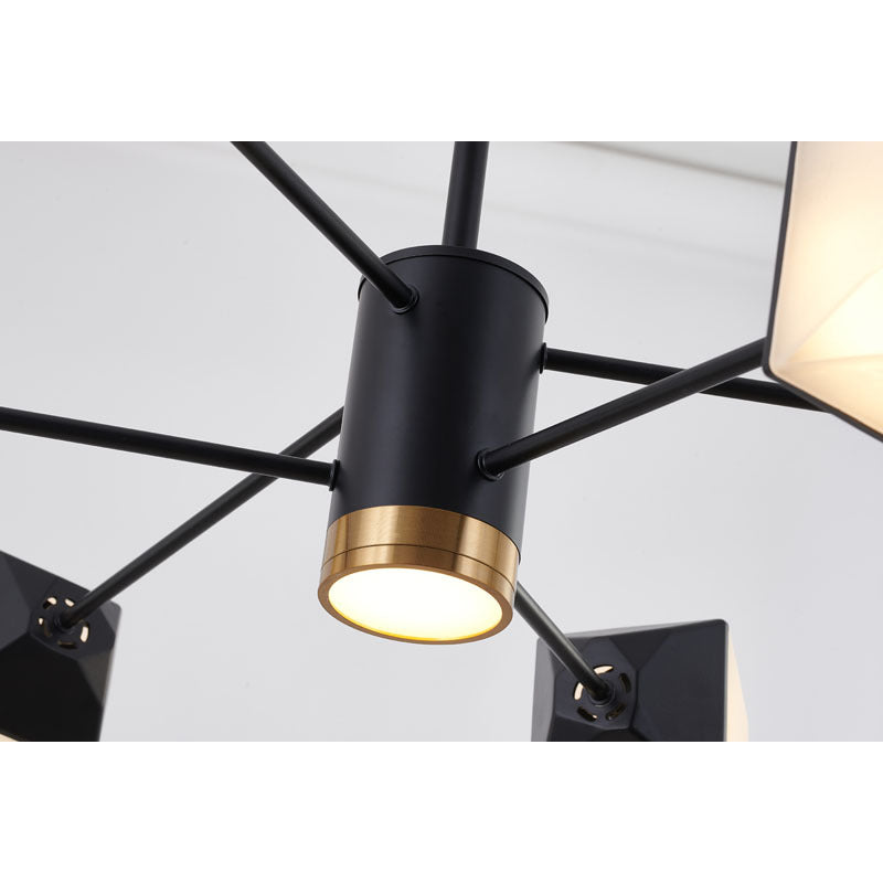 Black Frame LED Ceiling Fixture with White Geometric Acrylic Shades &amp; Gold