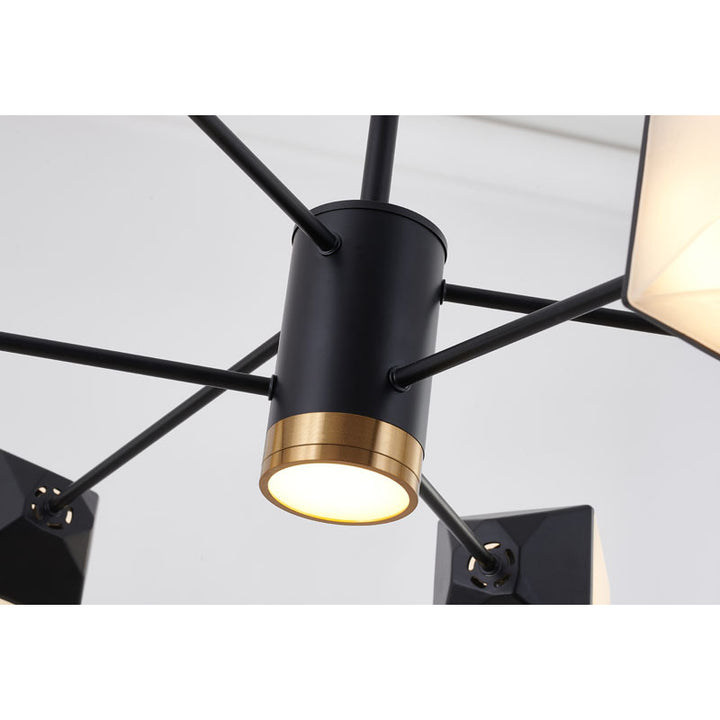 Black Frame LED Ceiling Fixture with White Geometric Acrylic Shades &amp; Gold