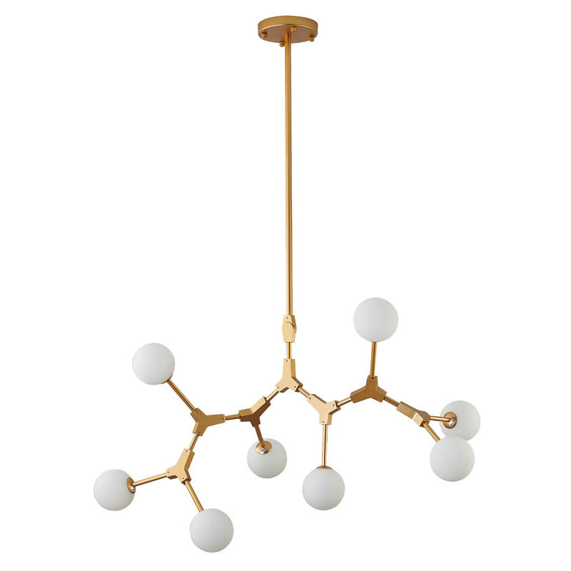 Gold Metal Frame Ceiling Fixture with Milk White Glass Shades by Bethel - view 2