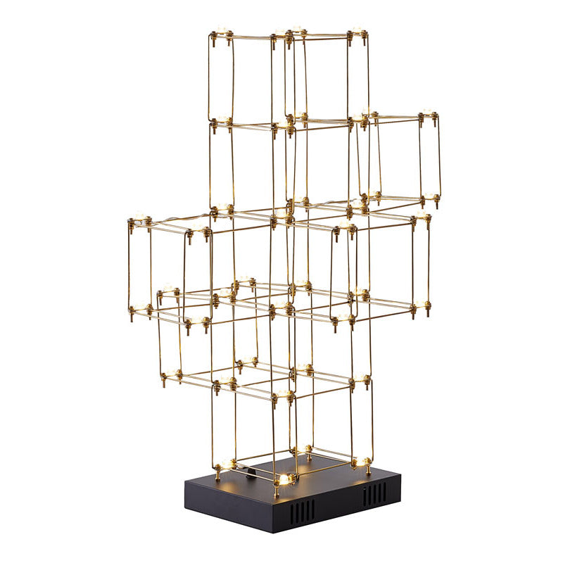 Stainless Steel Fixed LED Boxed Table Lamp with Base in Gold by Bethel